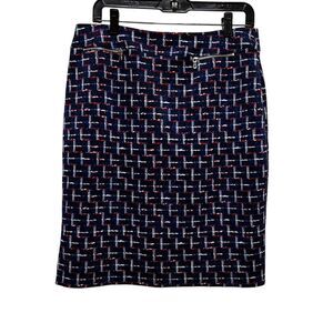 Alex Marie Women size 10 Pencil Skirt blue‎ Red White zipper accents M AQG-B